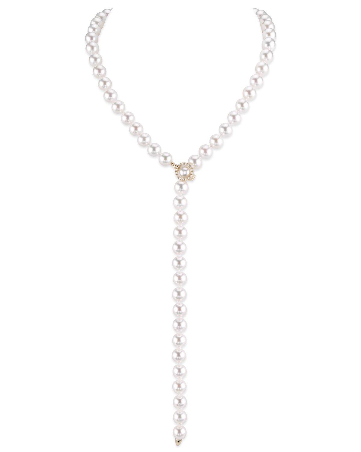 White Freshwater Pearl and Diamond Y-Shape Necklace