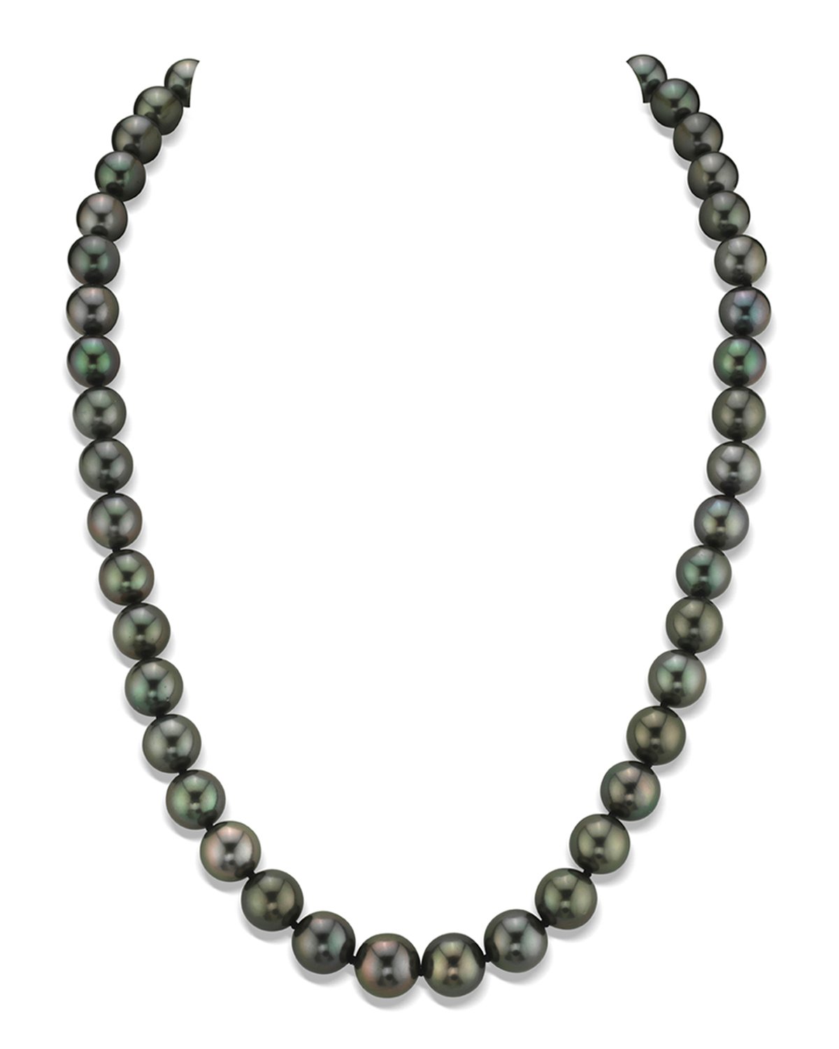 Black Tahitian True Round Pearl Necklace, 8.0-10.0mm - AAA Quality