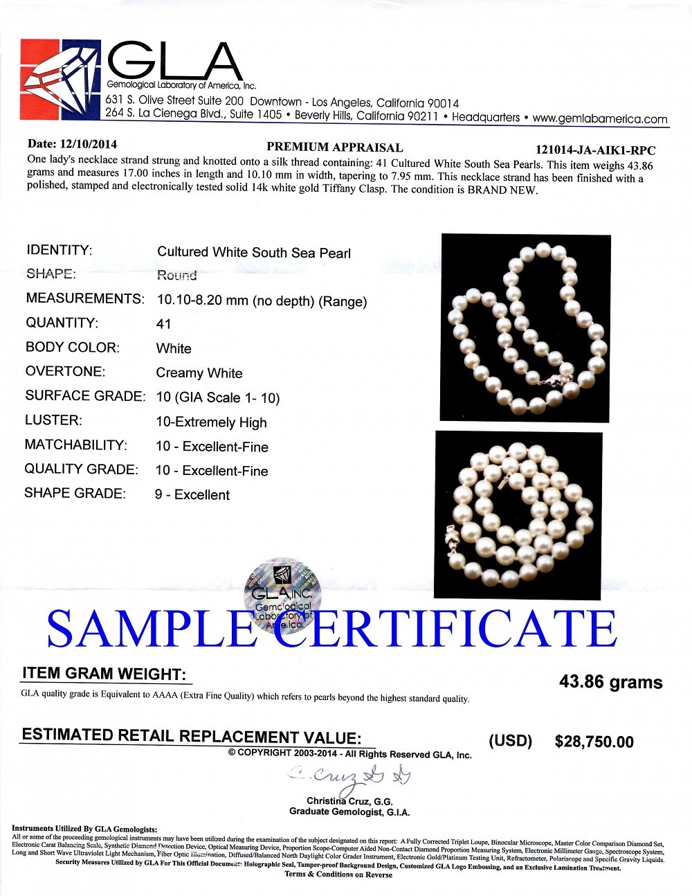 White South Sea Pearl Necklace, 8.0-10.0mm - AAA/Gem Quality