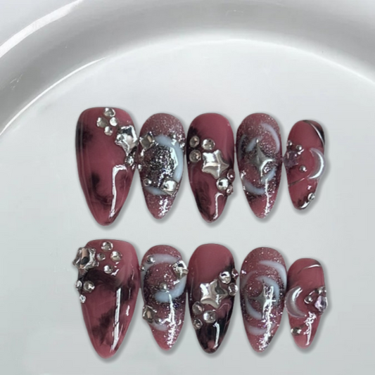 3D Colorful purple Almond Nails-XHS279