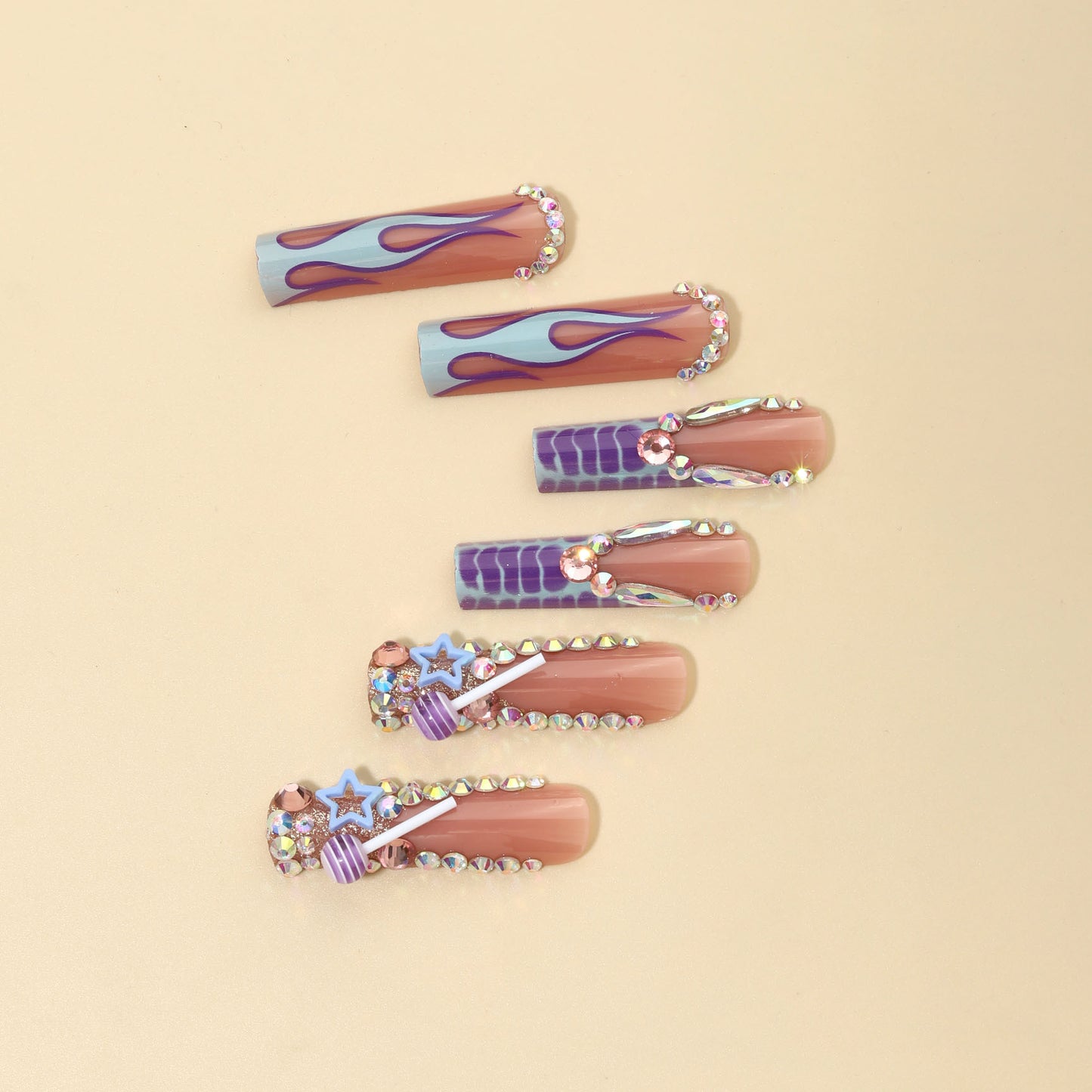 Long Purple Wear Nail Lollipop 24 Pieces  Nail Stickers European and American Ins Nail Stickers