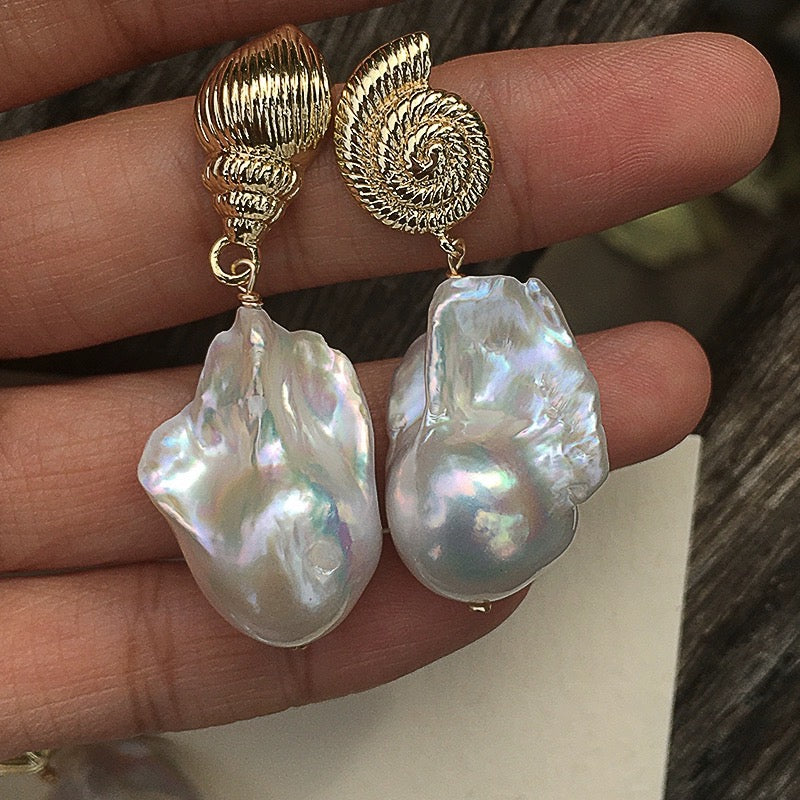 Baroque Pearl Shell Conch Earrings