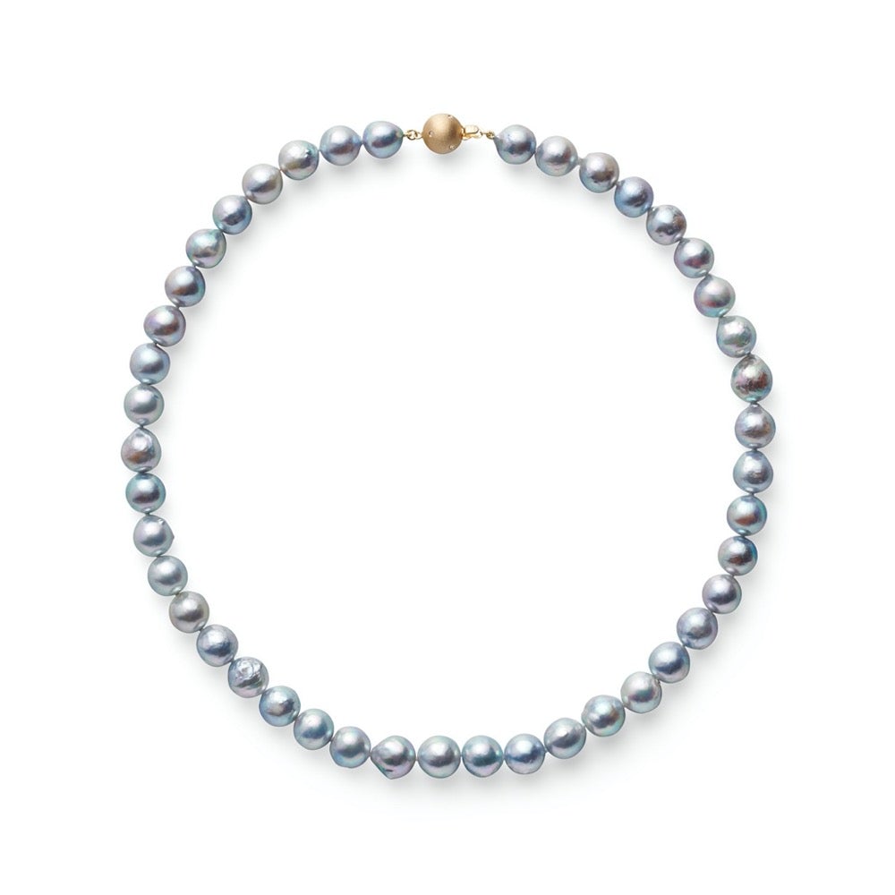 Blue Akoya Pearl Necklace with Diamonds Design