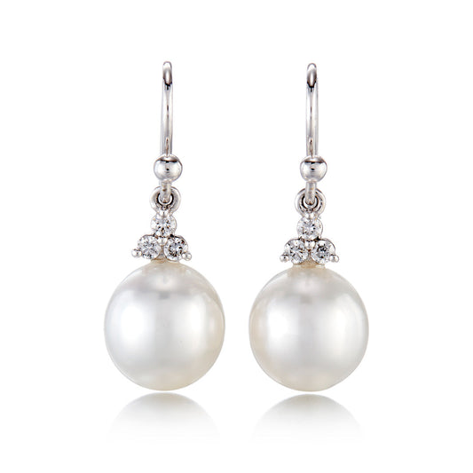 White Gold Drop Earrings with South Sea Pearls and Diamonds