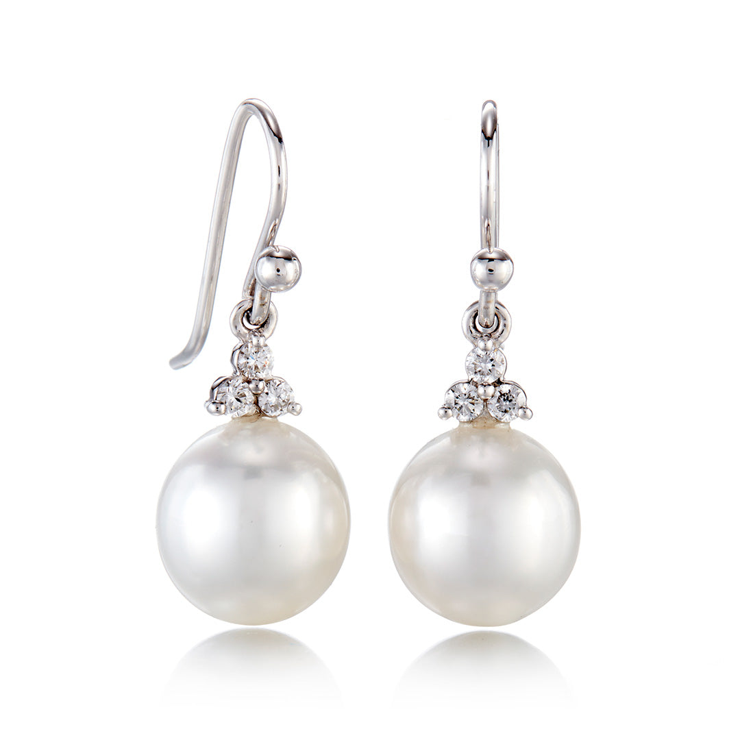 White Gold Drop Earrings with South Sea Pearls and Diamonds