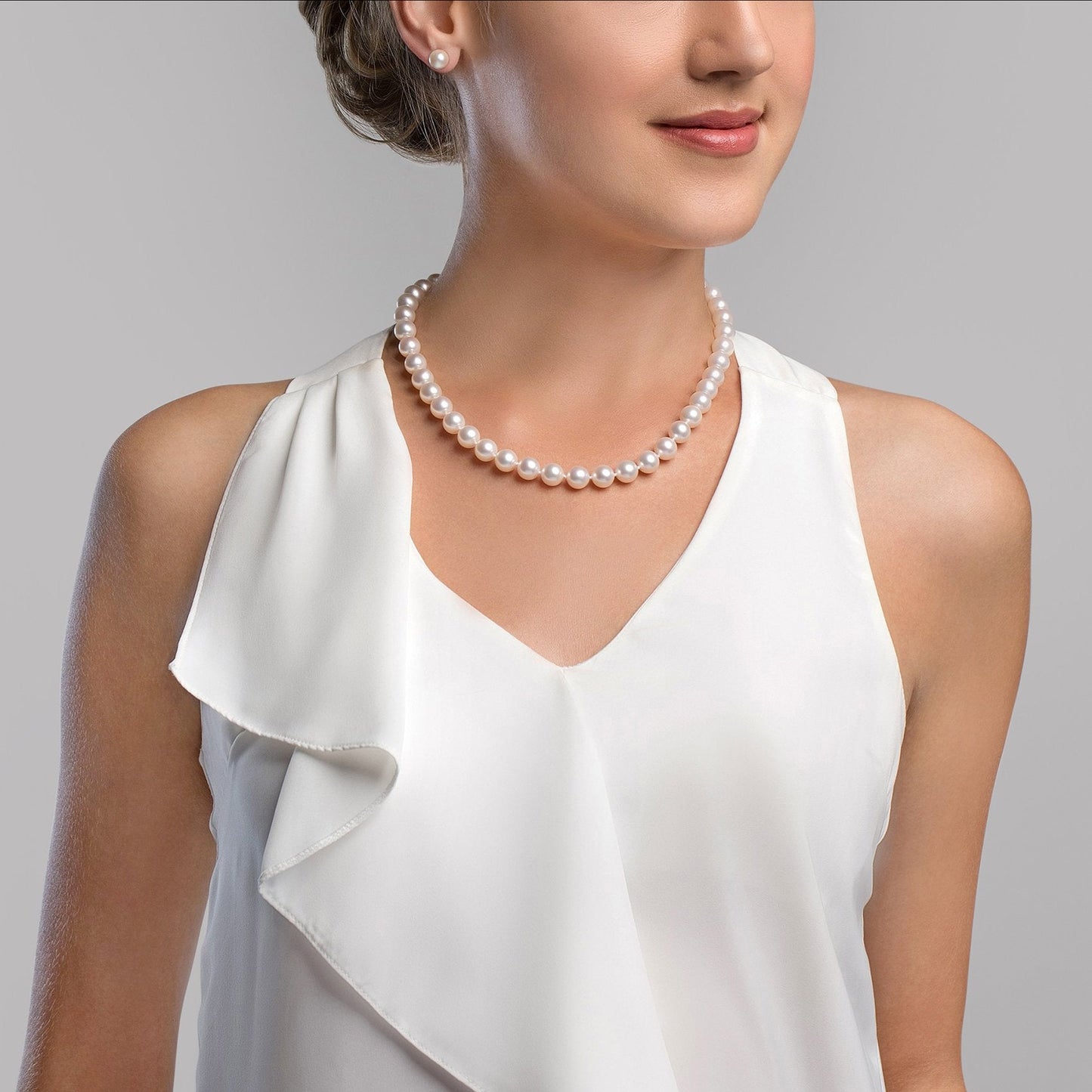 White Japanese Akoya Pearl Necklace, 9.5-10.0mm - AA+ Quality