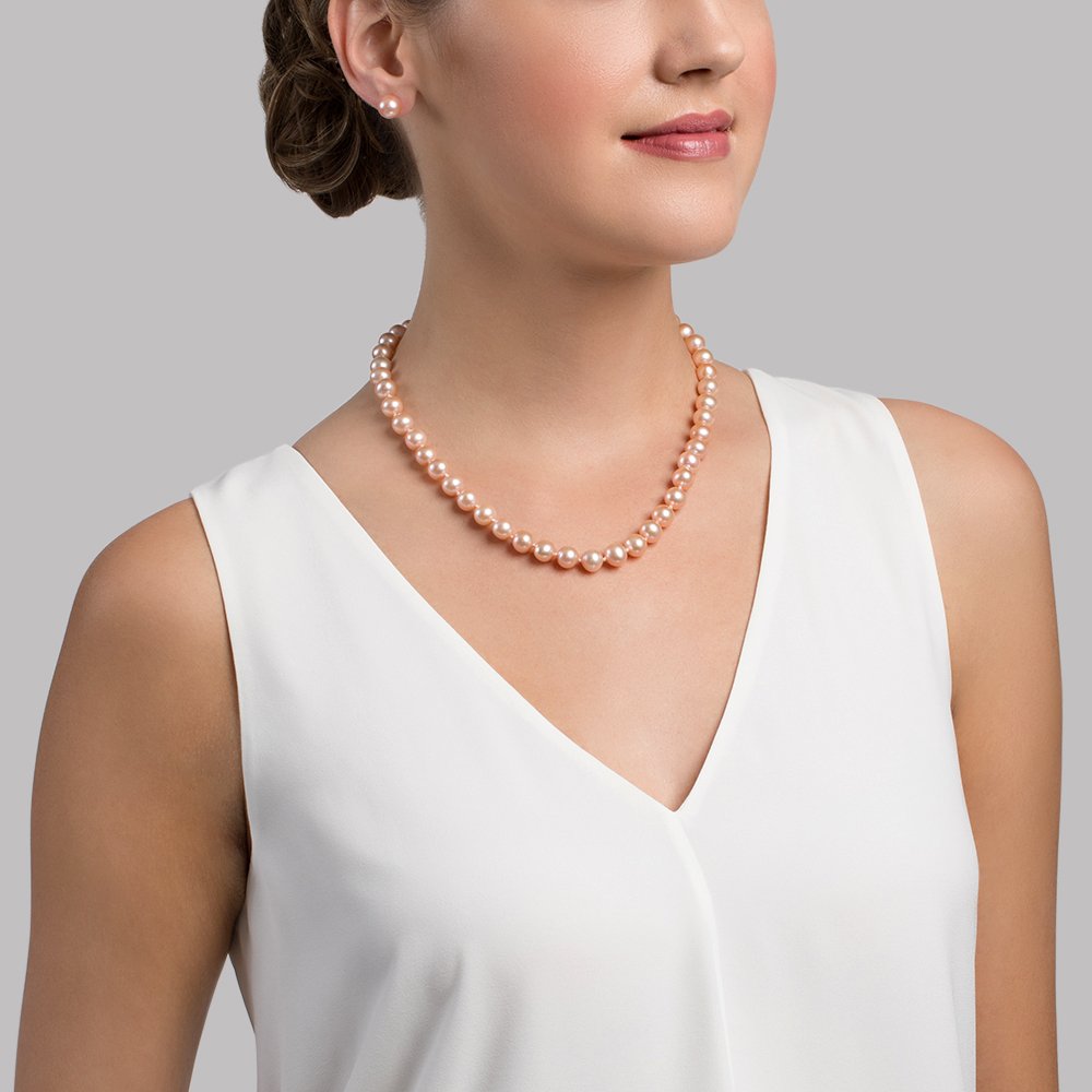 8.5-9.5mm Peach Freshwater Pearl Necklace - AAA Quality