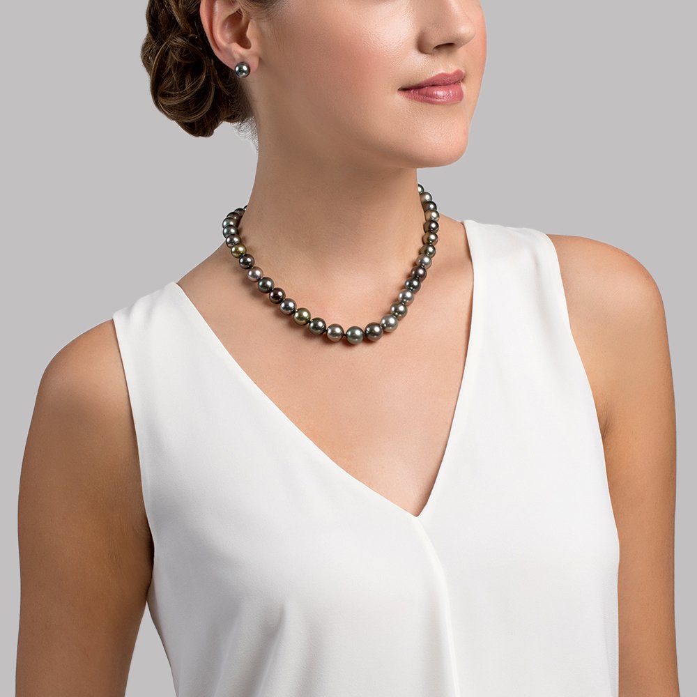 Multi-Color True Round Tahitian Pearl Necklace, 9-11mm