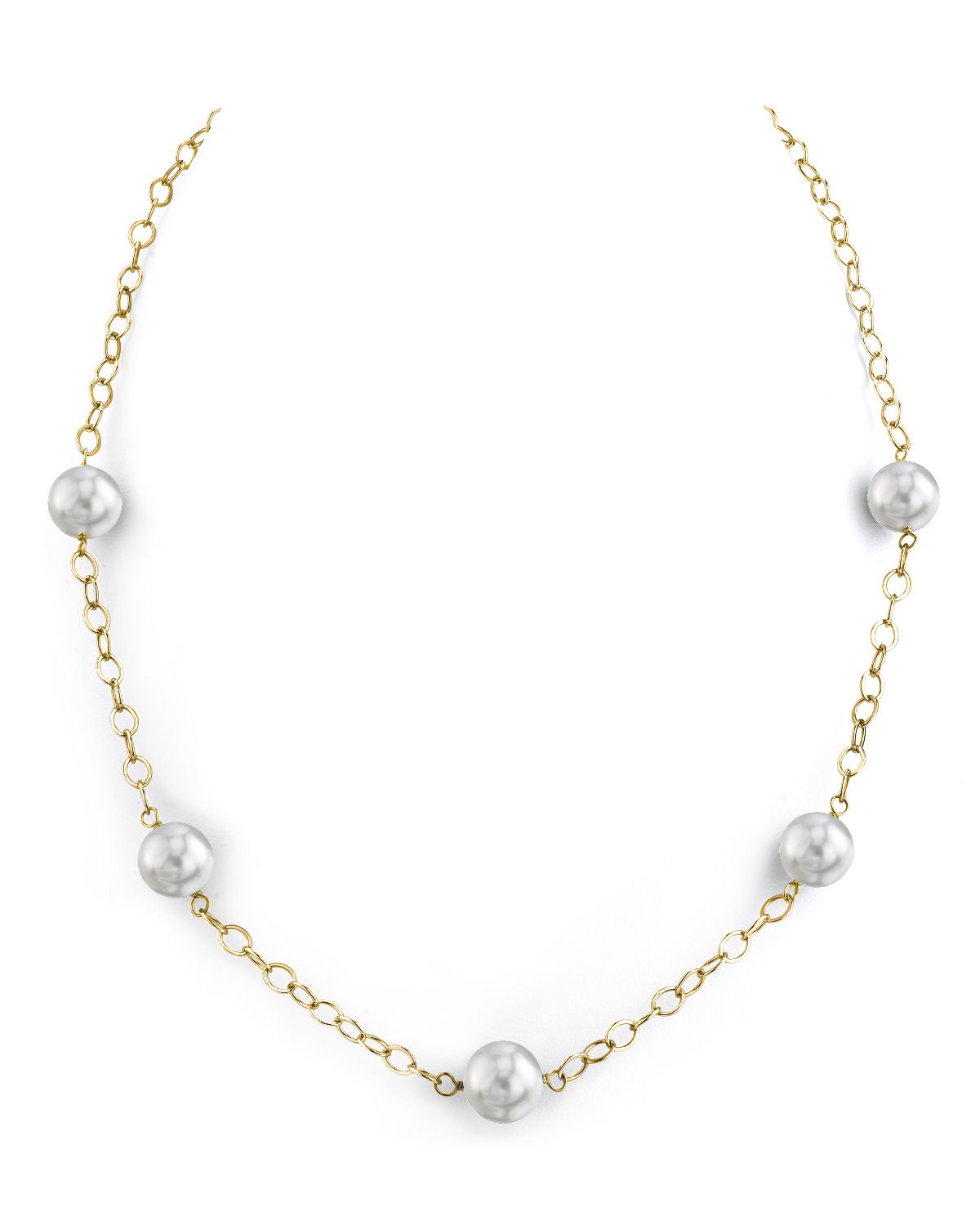 8.5-9.0mm Japanese Akoya Round Pearl Four Link Tincup Necklace - AAA Quality