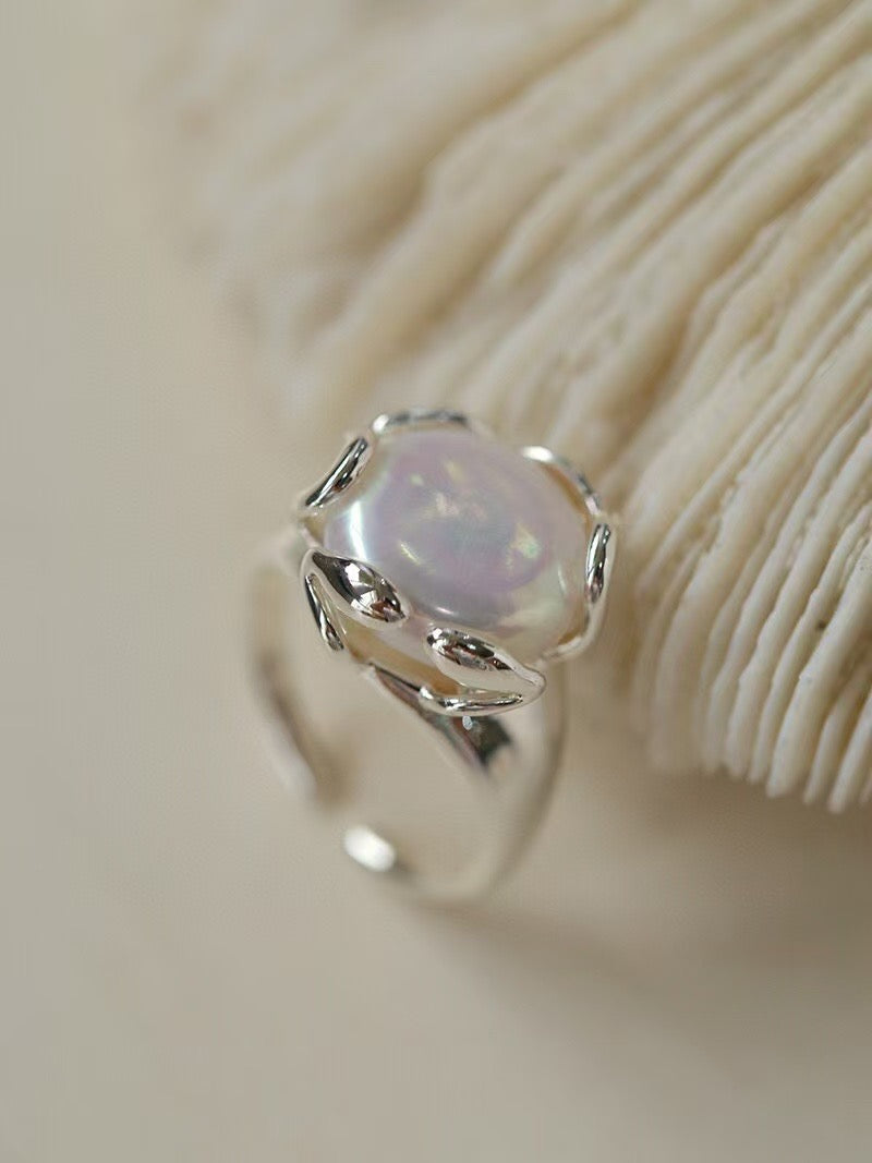 Baroque Pearl Ring with Flower Bud Design 1