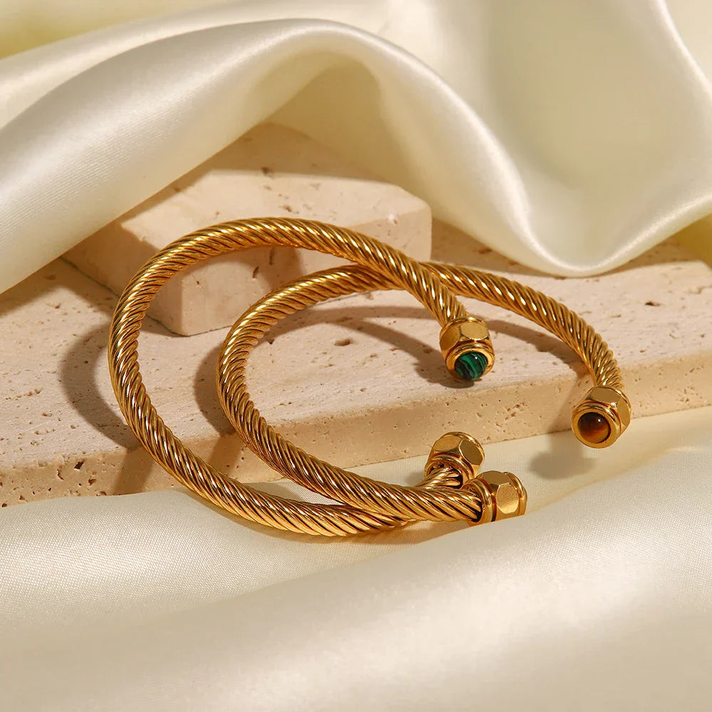 Twisted Gold Bangle Bracelet for Women