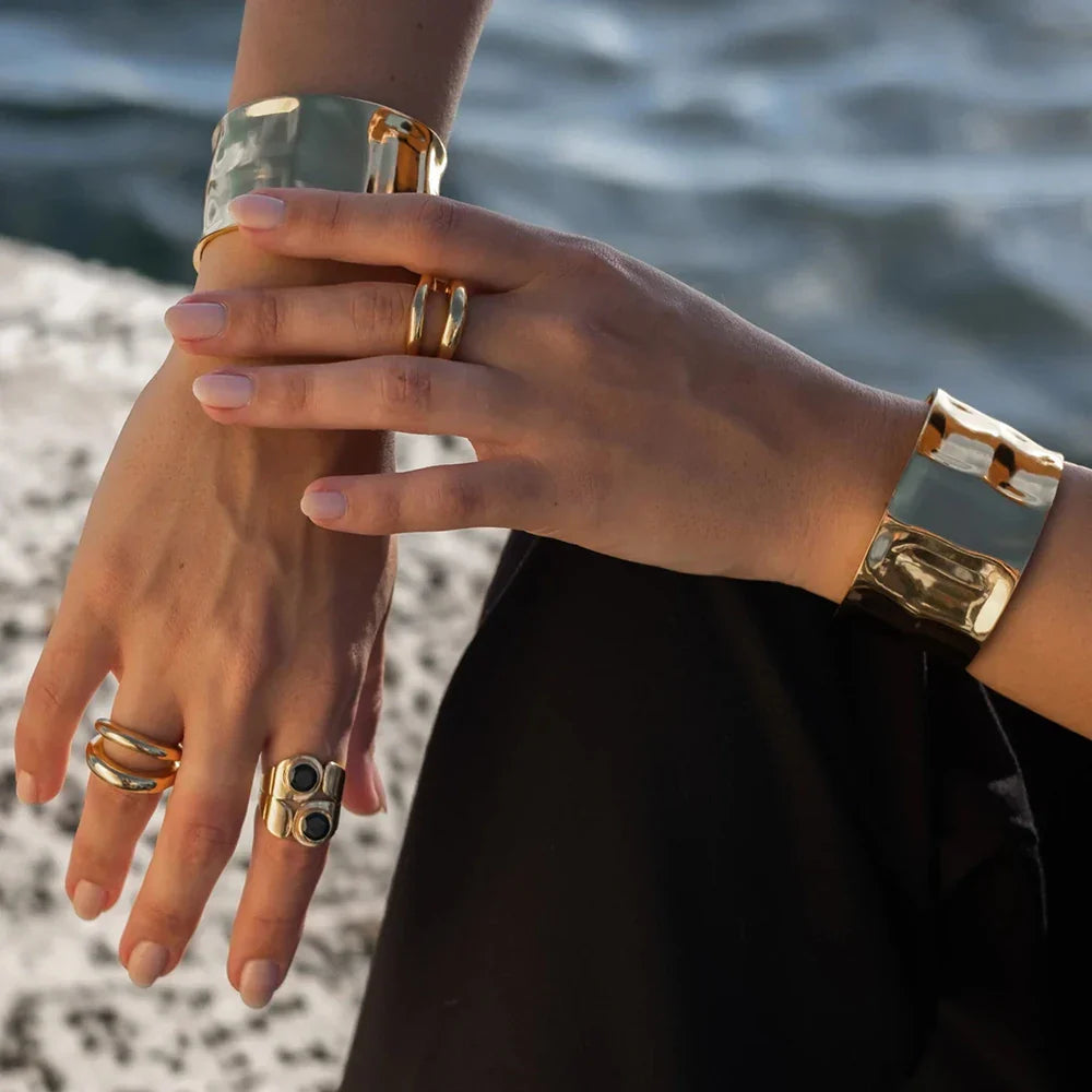 Oversized Hammered Cuff Bracelet in Metal