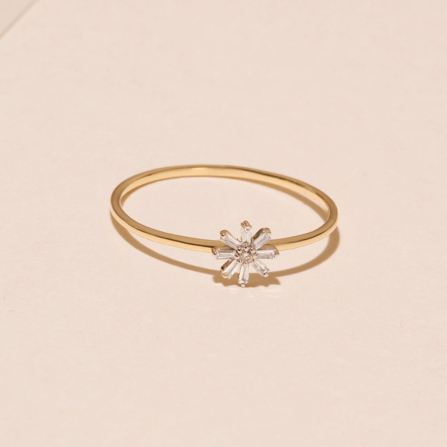 Diamond Flower Baguette Ring in Elegant Design