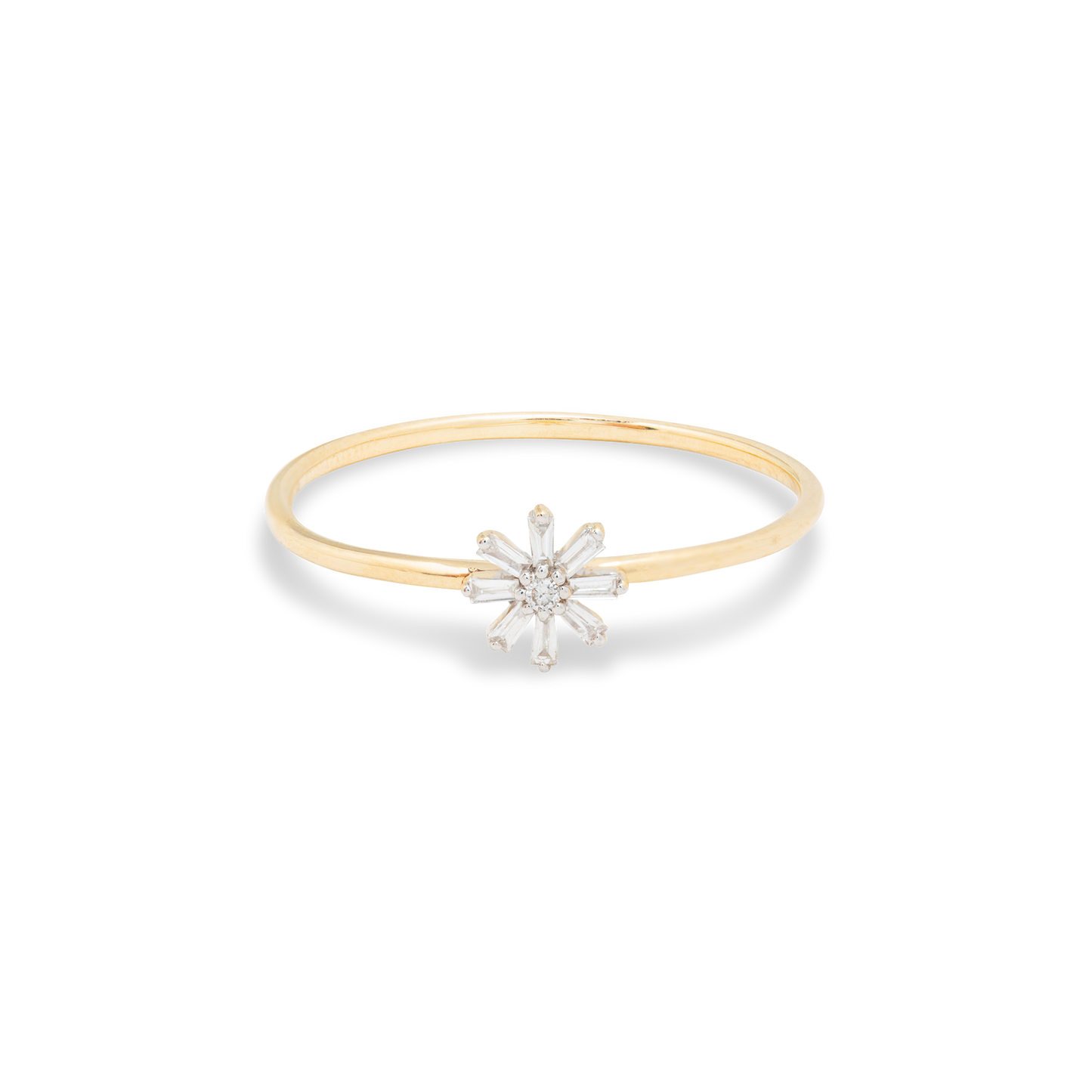 Diamond Flower Baguette Ring in Elegant Design