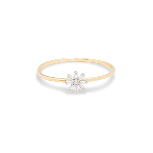 Diamond Flower Baguette Ring in Elegant Design