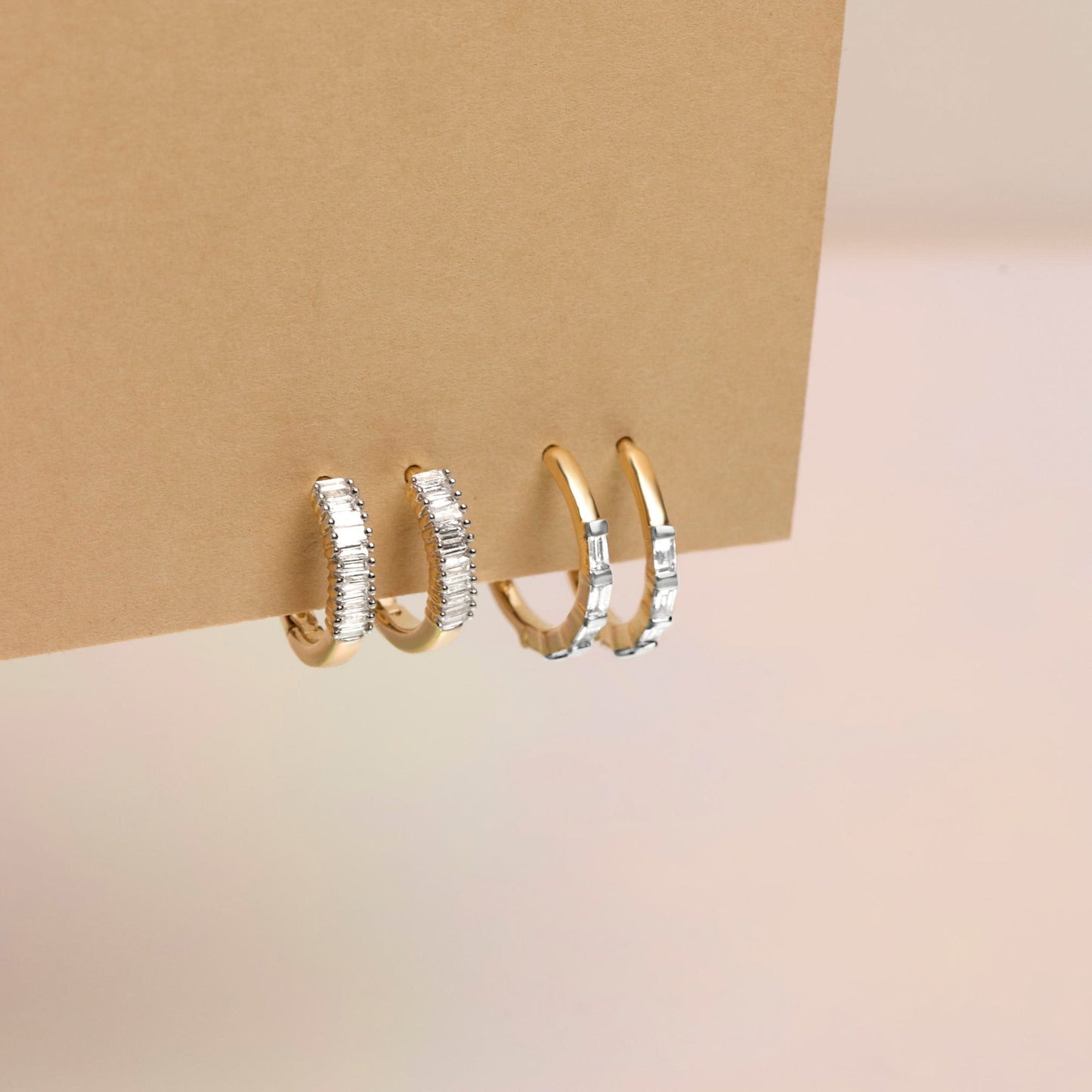 Elegant Baguette Diamond Huggie Earrings Design