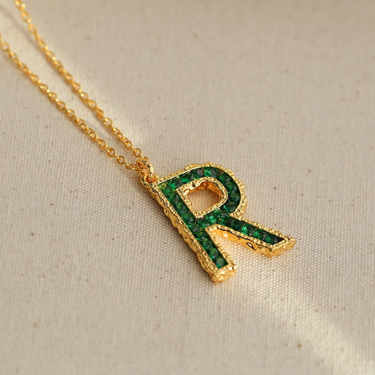 Zirconia Necklace with 26 Green Letters