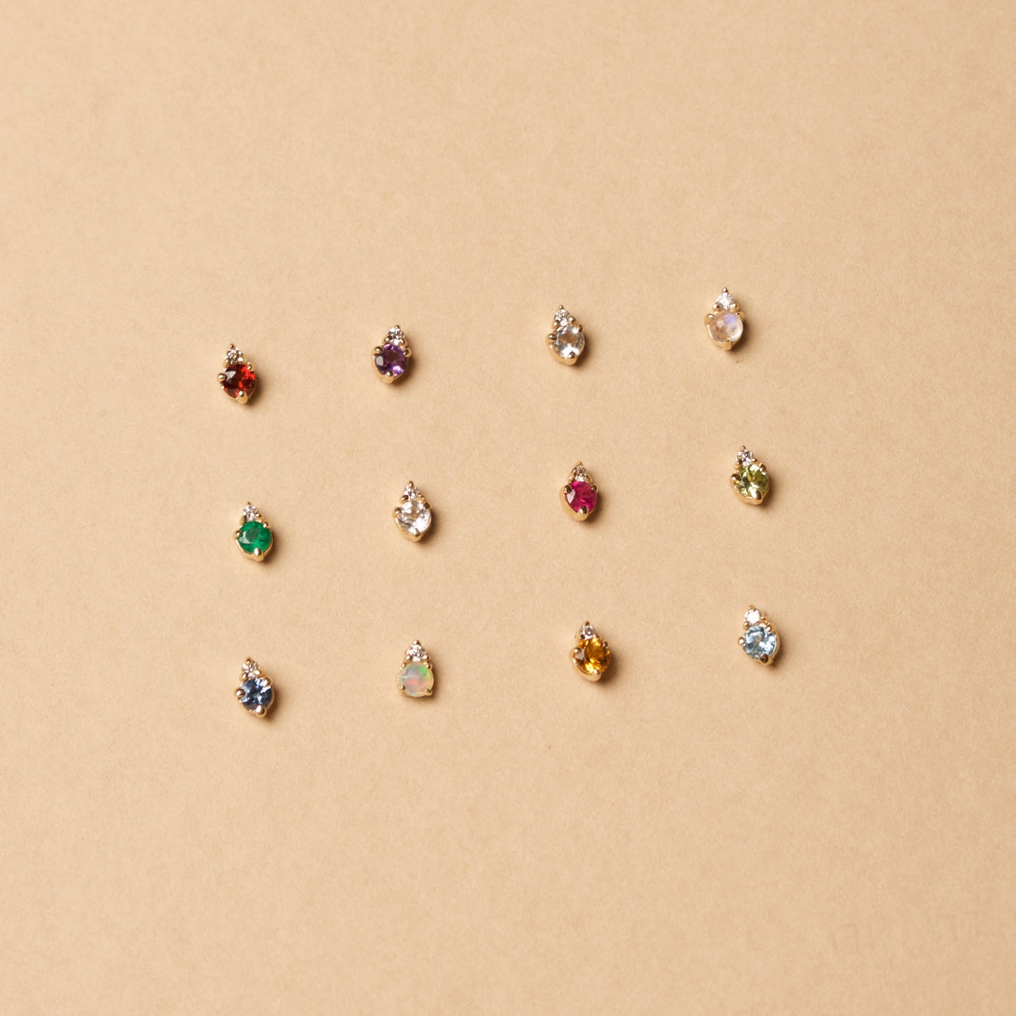 Birthstone and Diamond Stud Earrings Set