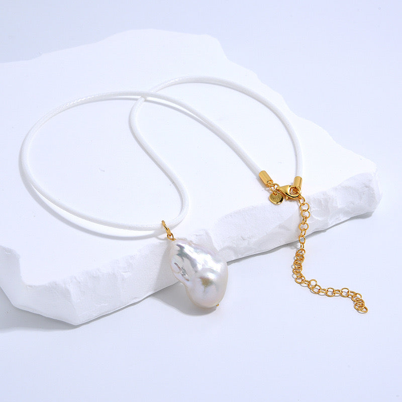 Baroque Pearl Necklace with Leather Cord