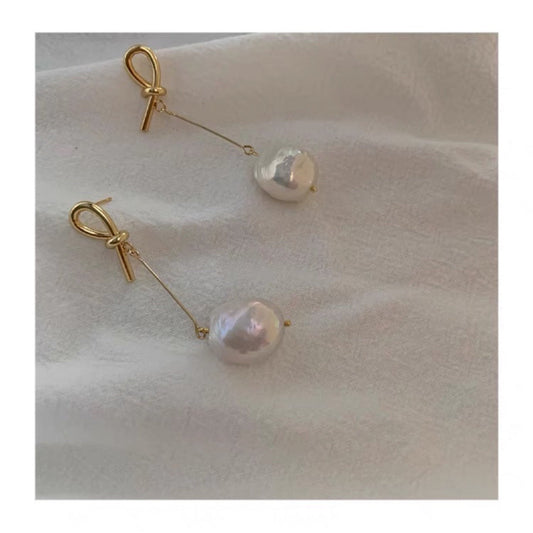 Baroque Pearl Knot Long Earrings in Freshwater