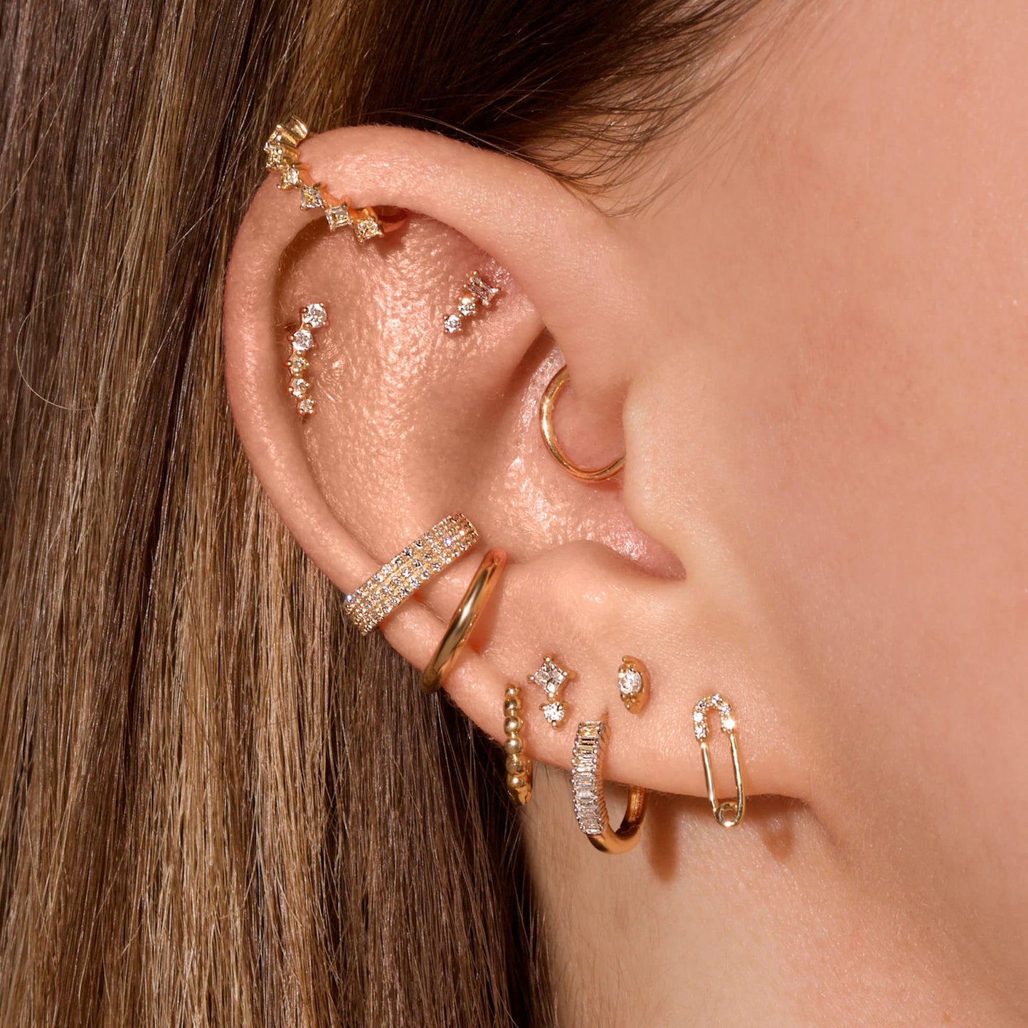 Diamond Ear Cuff Jewelry with Layered Design