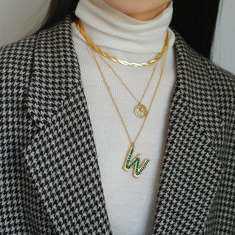 Zirconia Necklace with 26 Green Letters