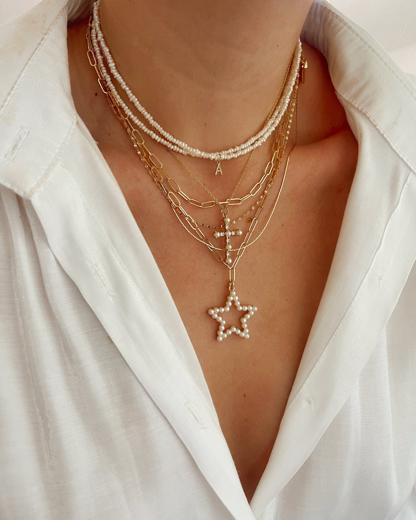 Oversized Star Pearl Clip Chain