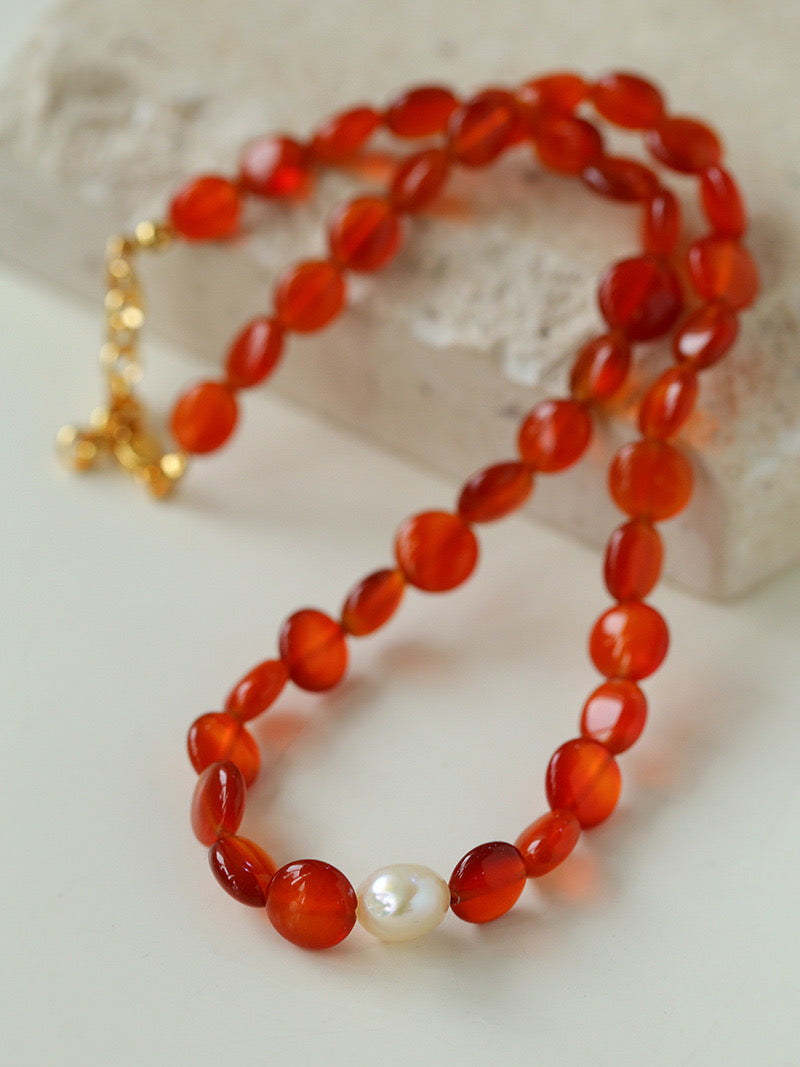 Baroque Necklace and Bracelet in Red Onyx