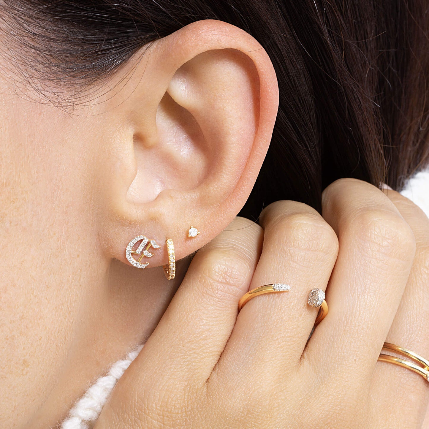 Dainty White Diamond Pave Hoop Earrings