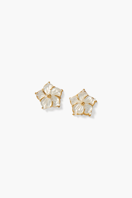 White Mother of Pearl Plumeria Stud Earrings