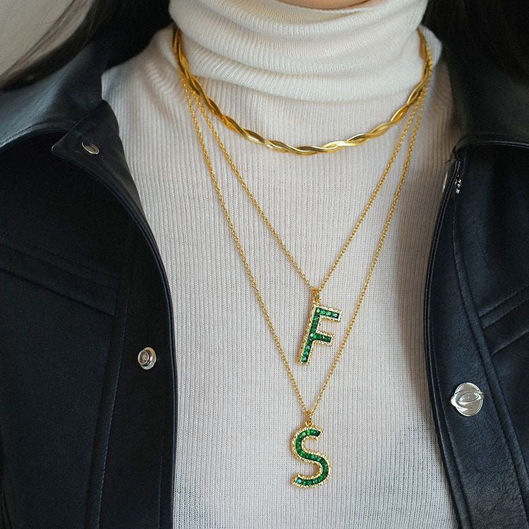 Zirconia Necklace with 26 Green Letters