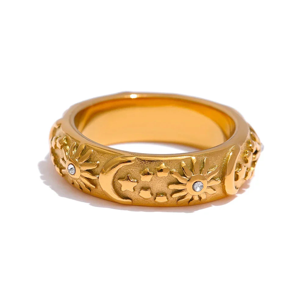 Celestial Sun Star Moon Design Ring