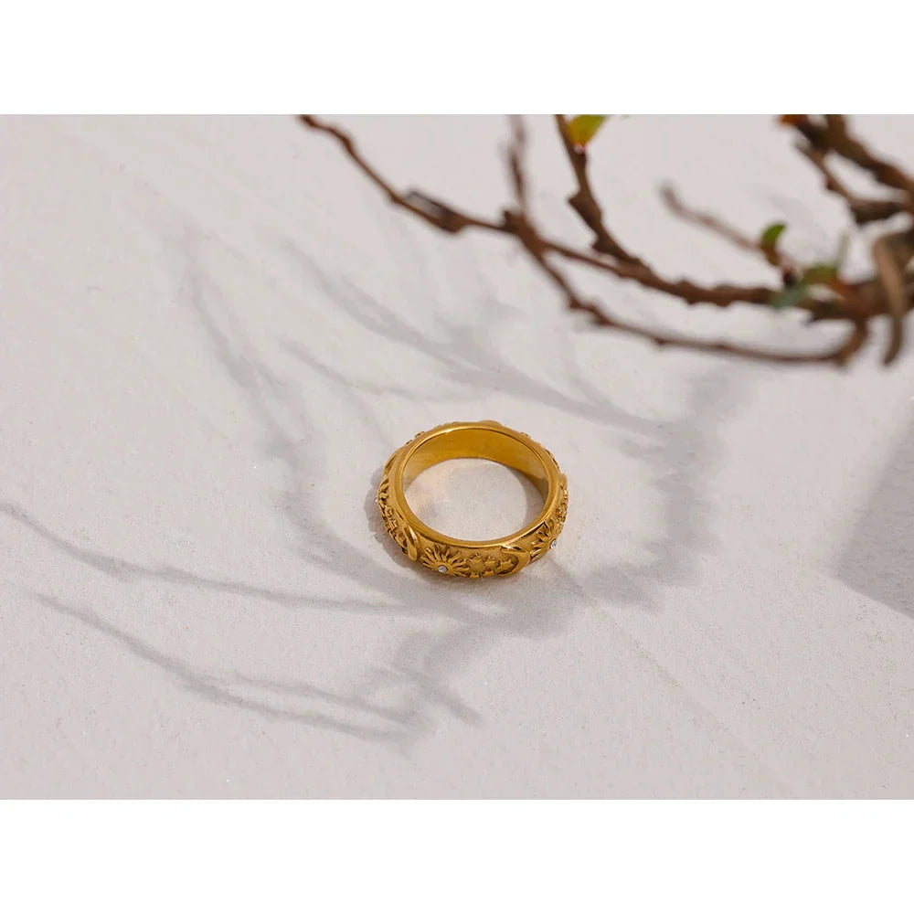 Celestial Sun Star Moon Design Ring