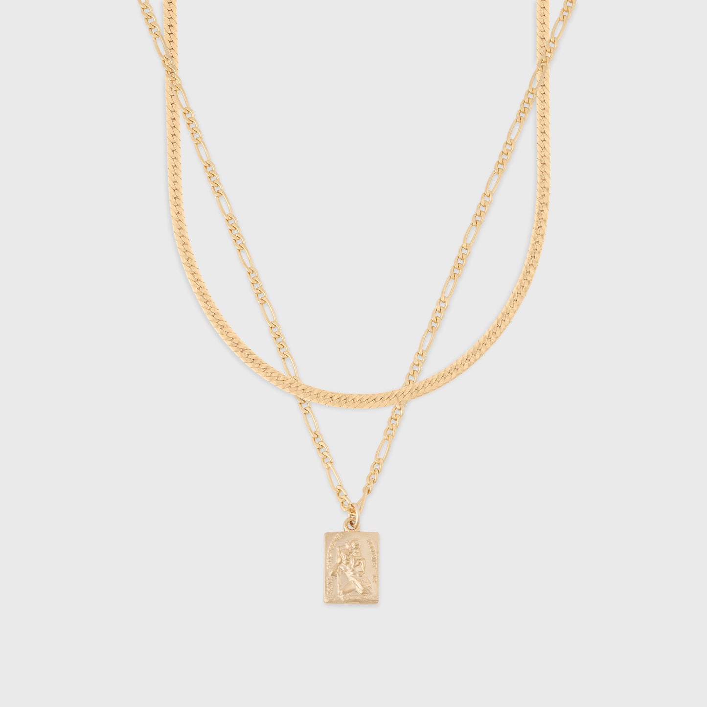 Herringbone and St. Christopher Necklace Layering Set