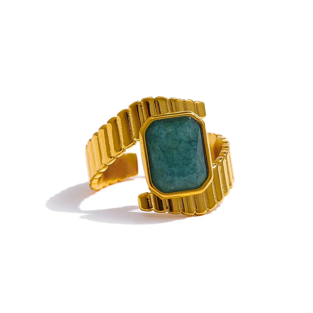 Gold Ring with Blue Apatite Stone