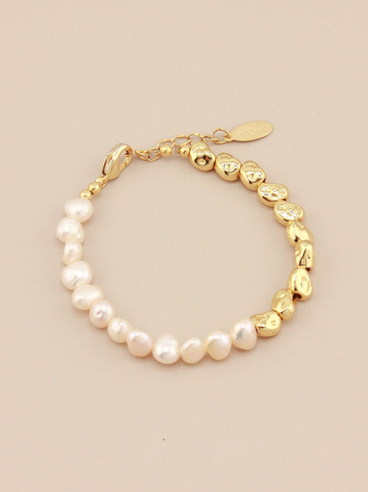 Baroque Half Gold and Pearl Bracelet