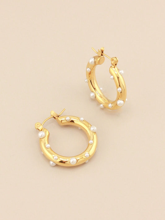 Zircon Stone Hoop Earrings in Gold