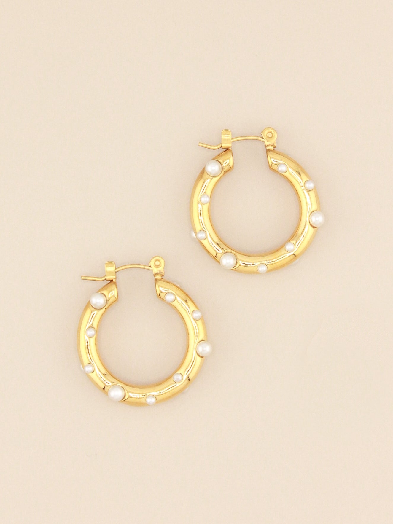 Zircon Stone Hoop Earrings in Gold