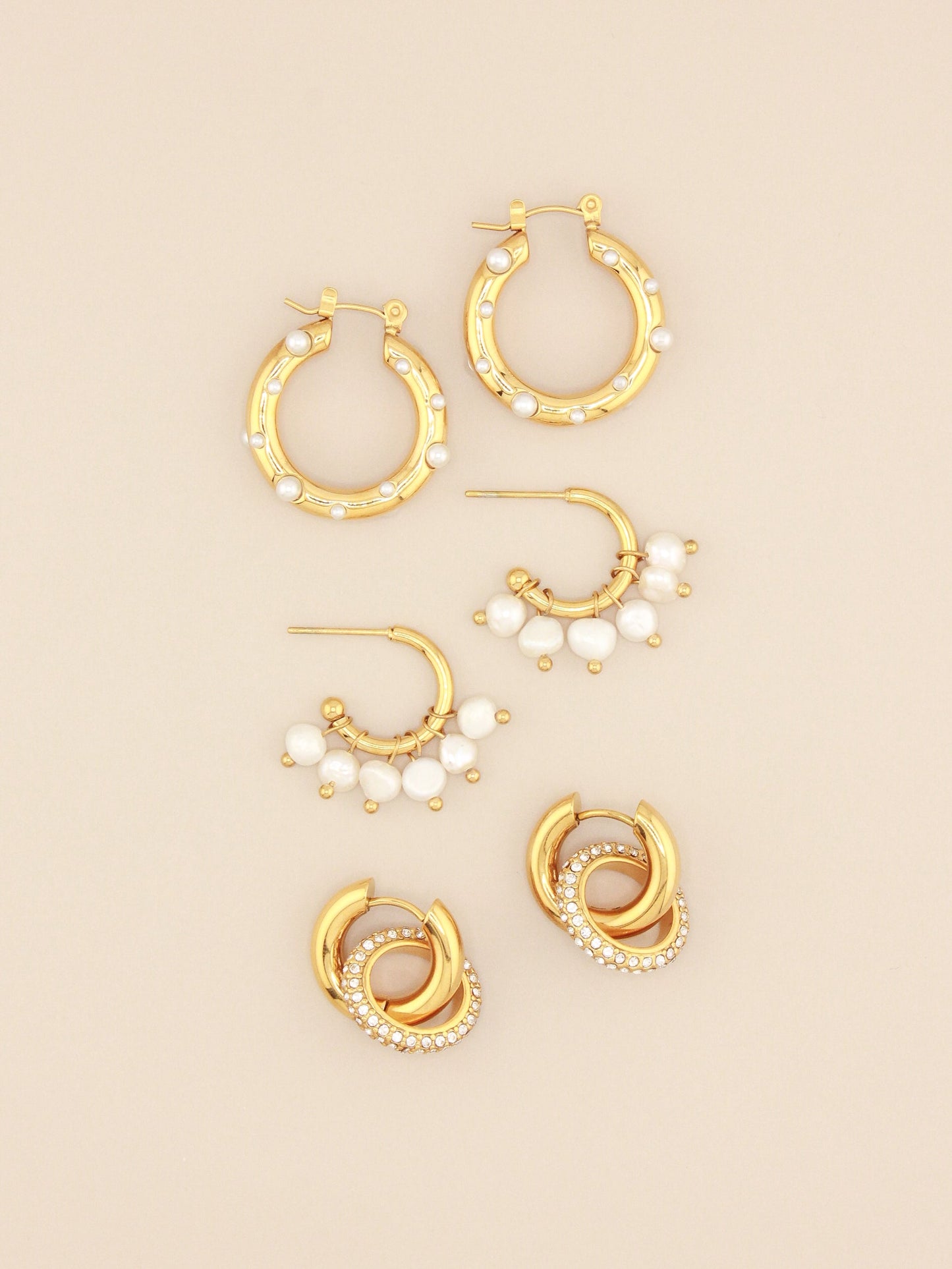 Zircon Stone Hoop Earrings in Gold