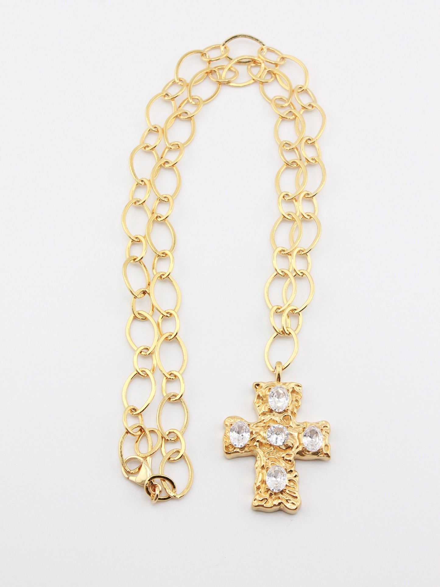 Zircon Cross Design Oval Chain Necklace