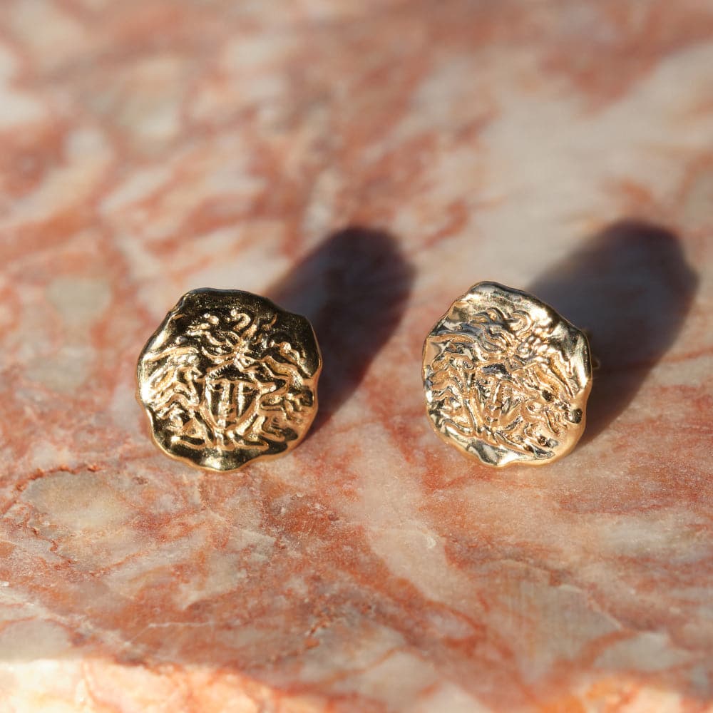 Molten Style Medusa Stud Earrings in Silver