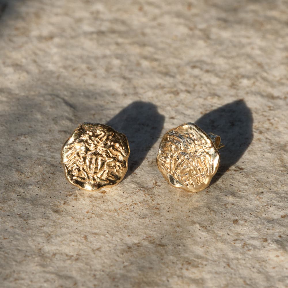 Molten Style Medusa Stud Earrings in Silver