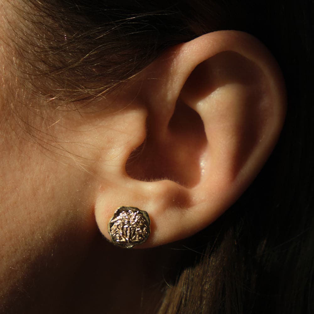 Molten Style Medusa Stud Earrings in Silver