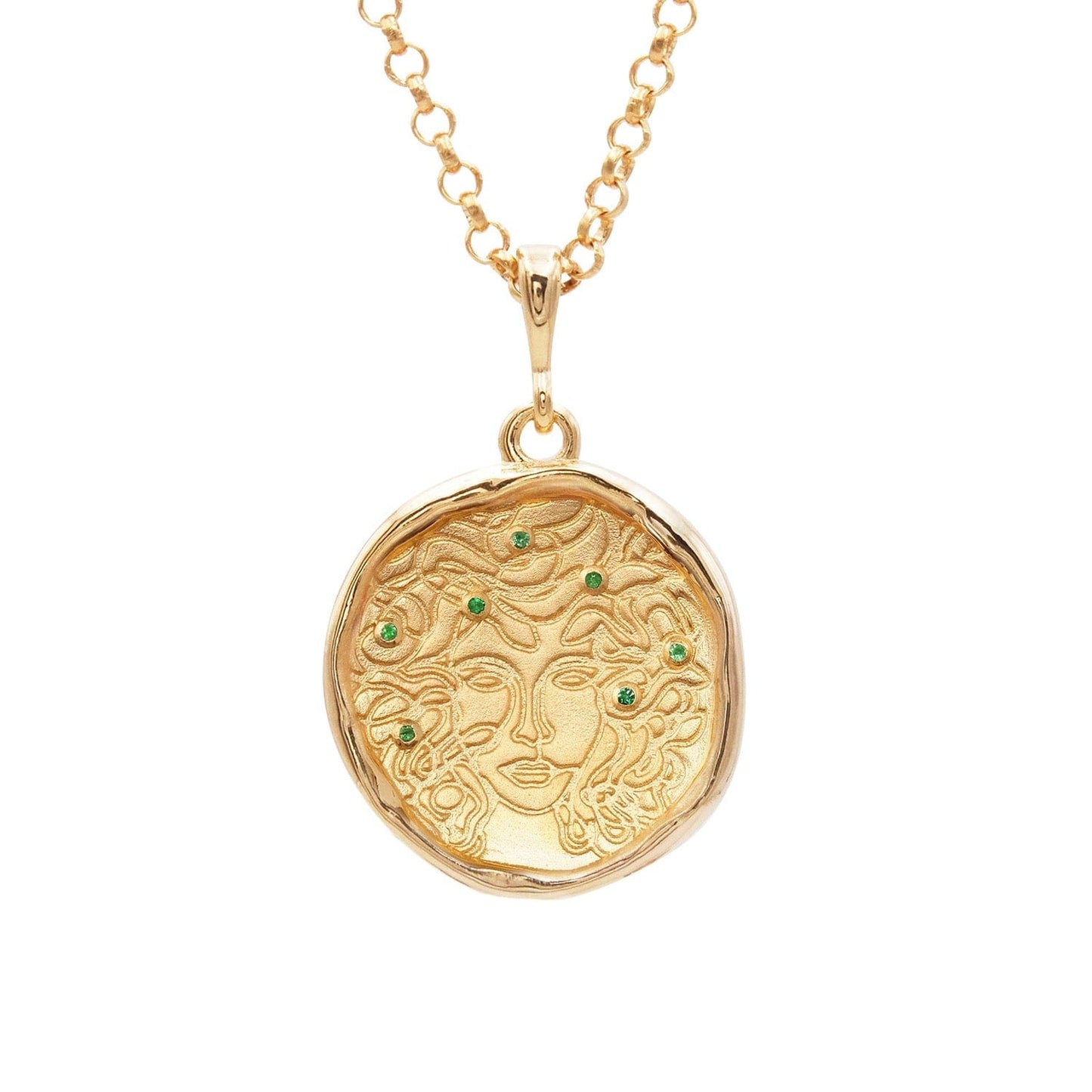 Emerald Medallion Necklace with Medusa Design