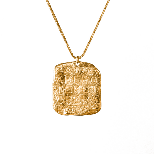 Gold Talisman Necklace with Magic Sator Square Design