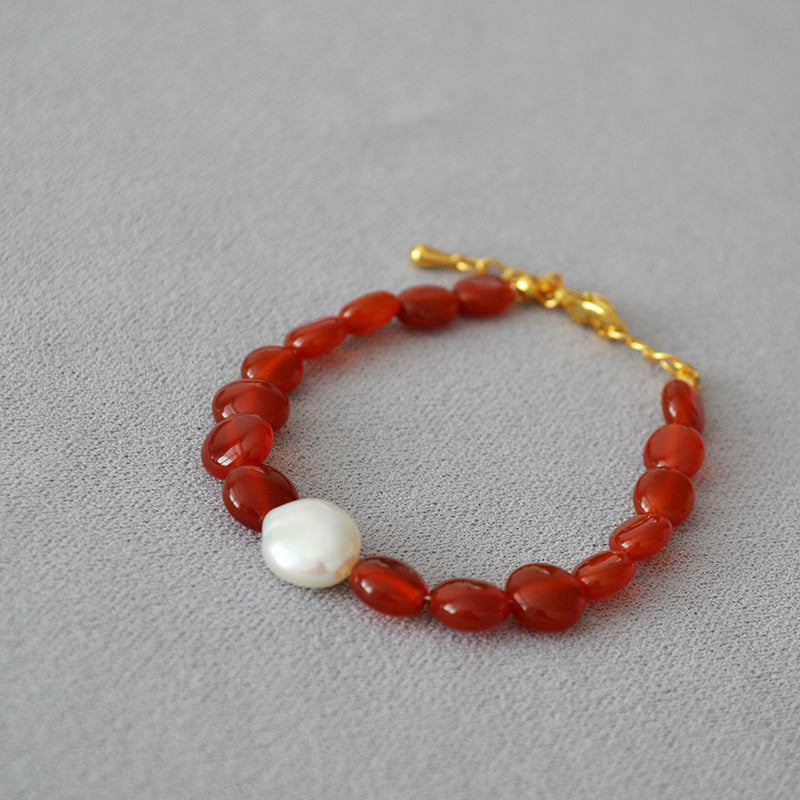 Baroque Necklace and Bracelet in Red Onyx