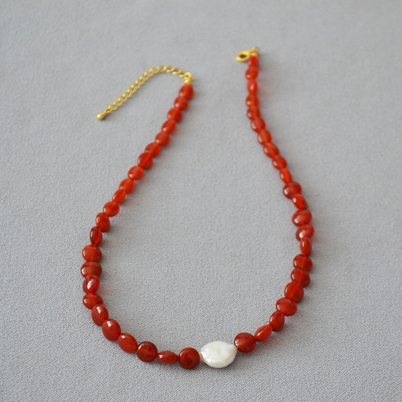 Baroque Necklace and Bracelet in Red Onyx