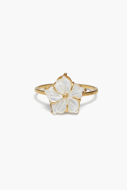 White MOP Plumeria Design Ring