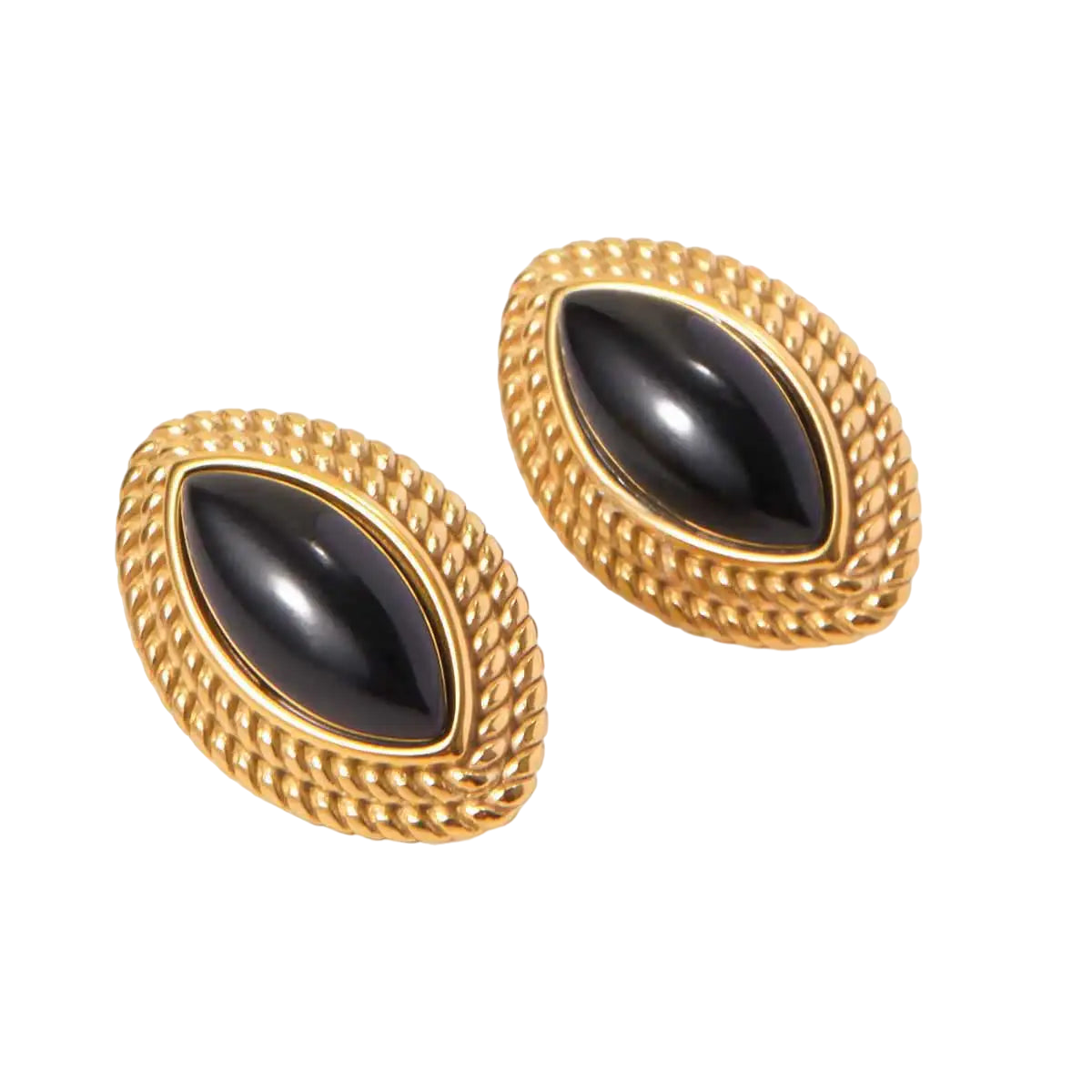 Vintage Geometric Stud Earrings with Onyx