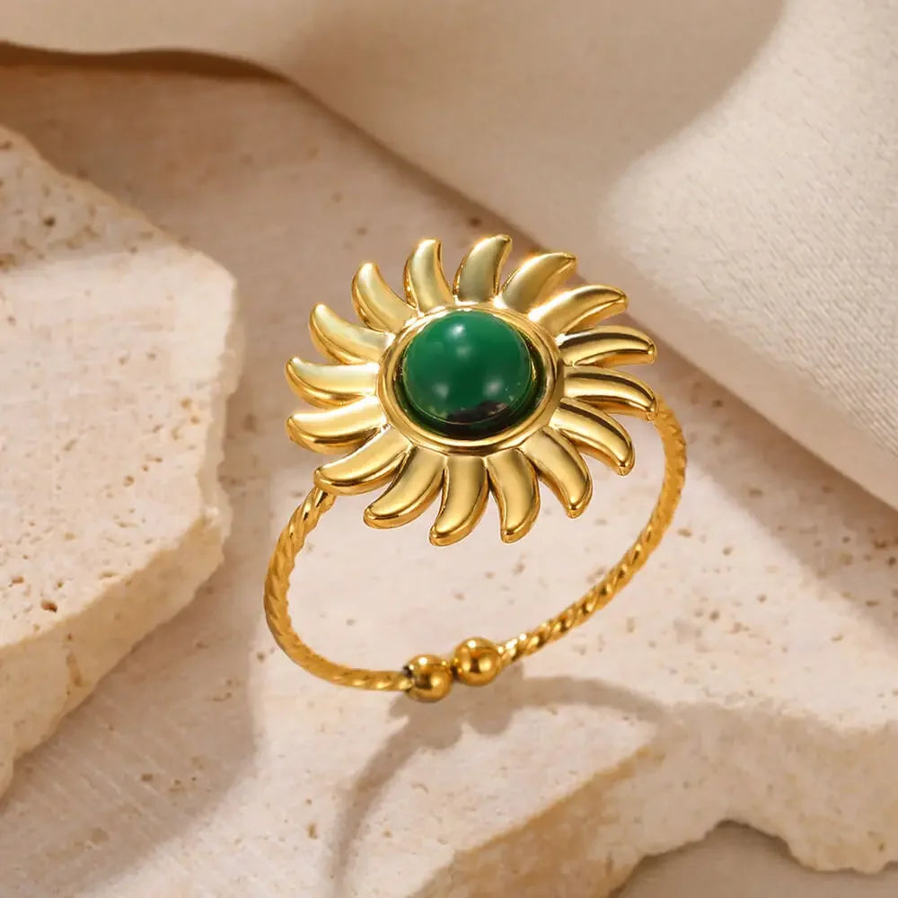 Gold Ring with Green Stone Accent